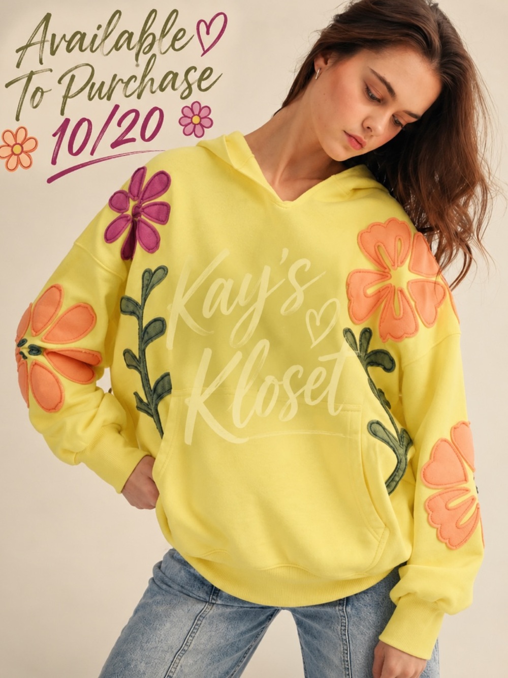 BF91 🍋💛-(🚨ETA FOR RESTOCK 10/20) Lemon Yellow Artisan Bloom Hoodie Floral